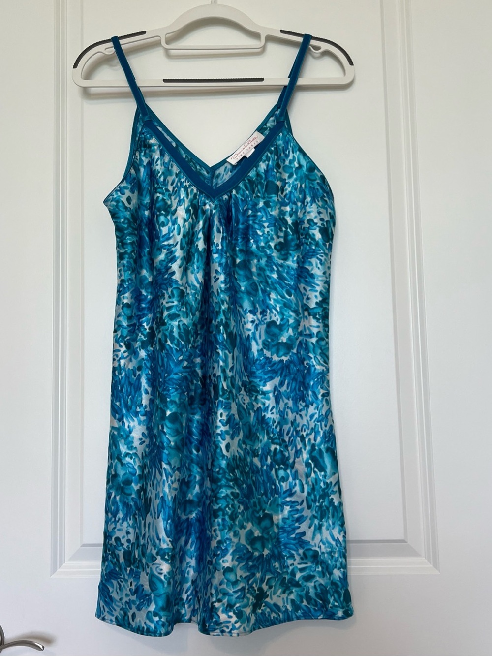 Oscar de la Renta Blue Satin Chemise Nightdress - Women Intimates